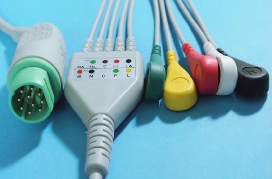 Cáp ECG Kiểu dây 10pin 5 dây của Siemens, IEC / AHA, clip / Chụp với CE